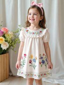 Emery Rose Kids Emery Rose Kids 女童/女宝宝夏季可爱碎花宽松短袖度假连衣裙 - 白色 - 查看 4