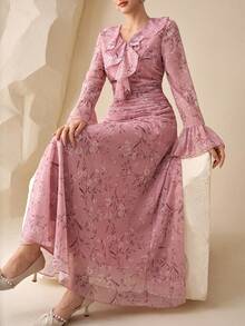 Modelyn Elegant & Romantic Floral Print Long Dress For Outdoor Wear - Pink - View 8