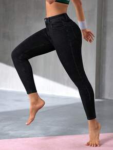 Flexra Plus Size Casual Washed Low Waist Slim Fit Jeans - Black - View 6