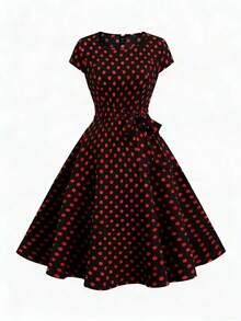 Sunspun Plus Size Romantic Red Polka Dot Dress - Multicolor - View 1