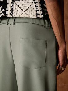 AKNOTIC Business Casual Men's Casual Loose Elastic Waist Barrel Leg Chino Pants, Suitable For Summer, Vacation, Daily Wear, Party, Couple, Men's Gift - Olive Green - View 7