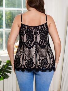 Reflora 大码女式花卉蕾丝优雅吊带背心，适合夏季、春假、春季、婚礼及活动、母亲毕业典礼、毕业典礼、度假、夏季、休闲套装、奢华两件套、正式场合、社交活动、新娘母亲大码礼服等场合。 - 黑色 - 查看 4