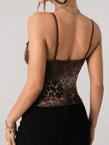 SHEIN ICON ملابس علوية كروب ضيق بحمالات رفيعة مع ربطة أمامية بطبعة نمر، صيفي - متعدد الألوان - مشاهدة 7