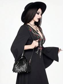 ROMWE A Woman's Dark Gothic Snake-Patterned Handbag For Everyday Wear And Dates - Black - View 2