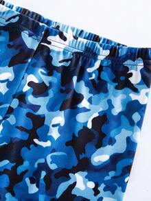 Boys' Shark Print Short Sleeve Snug Fit Pajama Set, Blue Camouflage Cool Print, Soft Sleepwear 2 Pieces Set - Navy Blue - View 7