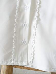 Elladie kids 女童休闲简约白色蕾丝边短袖衬衫，百搭时尚春夏新品，校园风 - 白色 - 查看 7