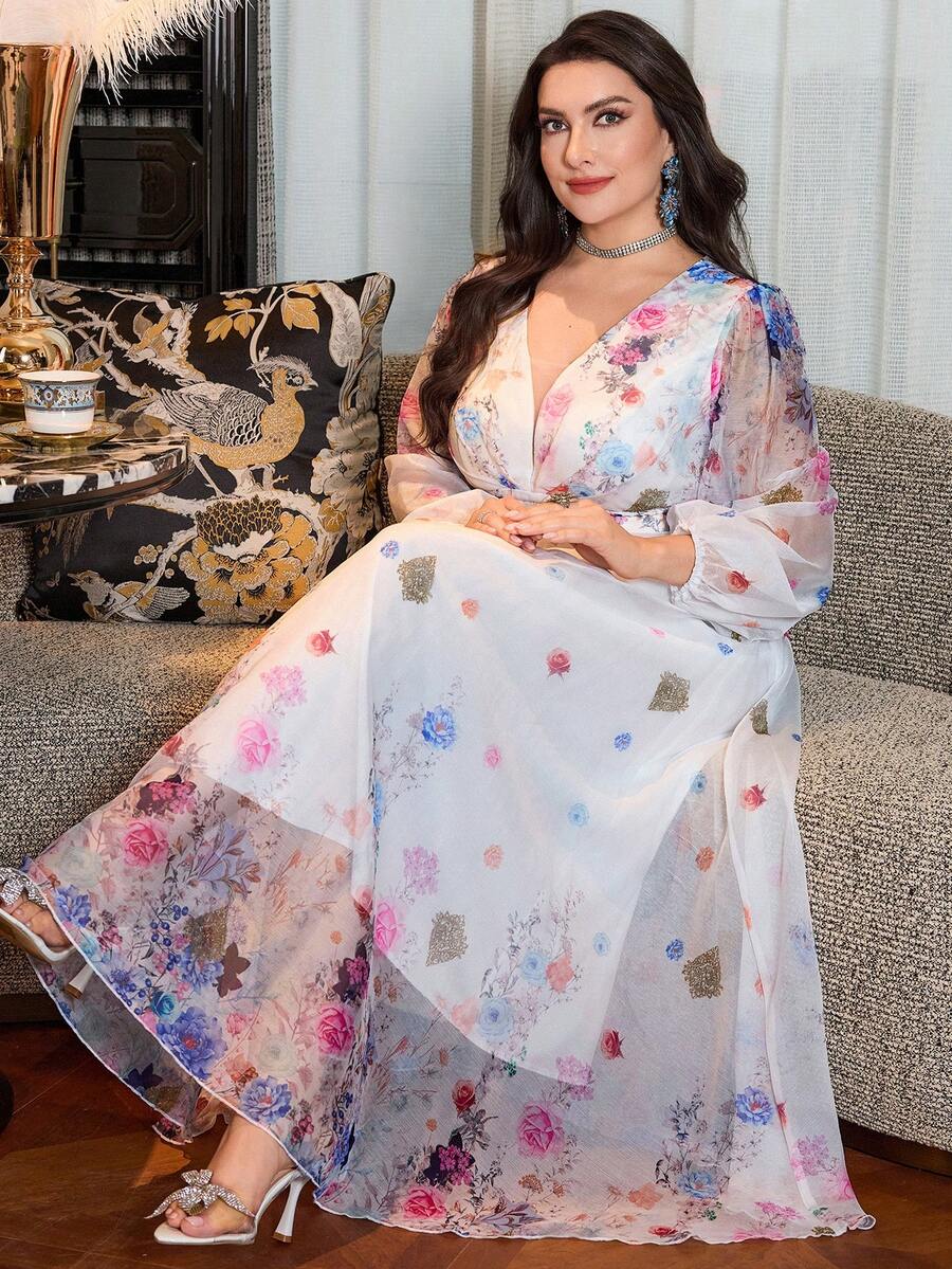 Modelyn Plus Size Women Elegant Cinched Waist A-Line Dress - Blue - View 1