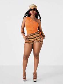 Coolane 女士春夏时尚波西米亚风度假装针织条纹吊带棕色迷你平角鞋 - 彩色 - 查看 6