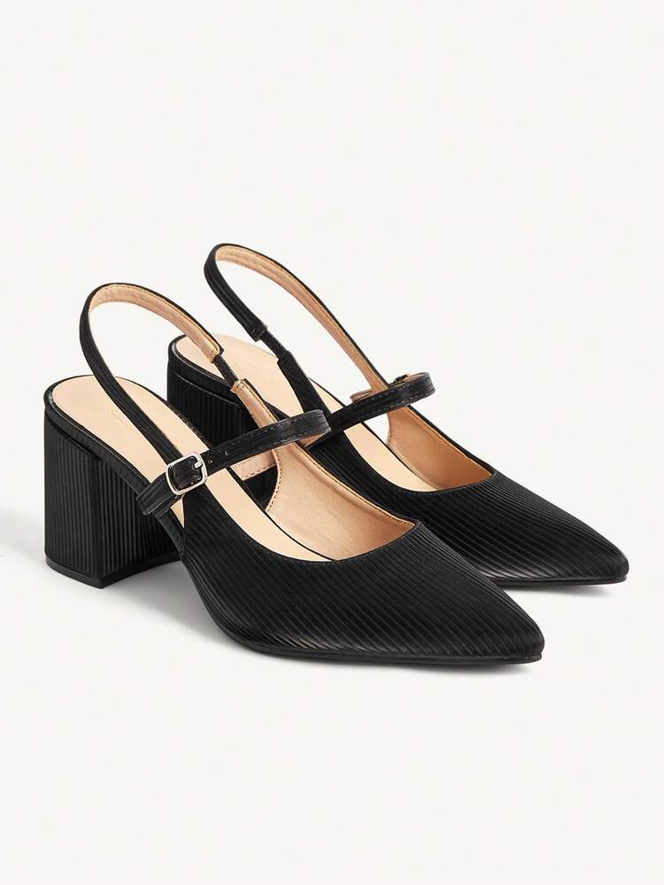 CUCCOO CHICEST Women's Minimalist Pointed Toe Ankle Strap Elegant Solid Color Chunky Heel Pumps, Suitable For Work Valentine's Day Elegant Shoes Wedding Shoes