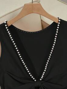 GlowEve Women's Red Backless Beaded Bow Decor Sleeveless Dress - Black - View 6