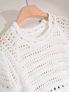 CosyJoli Plus Size Ruffled Hollow-Out Knitted Blouse - Beige - View 4