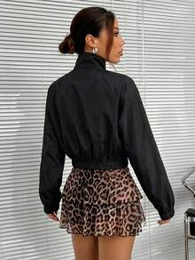 SHEIN EZwear White Sun Protection Ladies' Zip-Front Jacket In Fall/Winter - Black - View 2