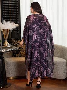 Modelyn Conjunto de vestido de 2 piezas de talla grande para mujer con cintura fruncida, estampado floral diminuto y malla elegante y entallada - Multicolor - Ver 2