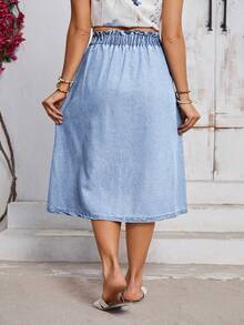 Breezaya Plus Size Solid Color Ruffle Hem Denim Mini Skirt - Light Wash - View 4