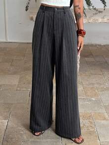 DAZY Women's Elegant Casual Striped Pants, Suitable For Commuting In Spring - Dark Grey - View 5