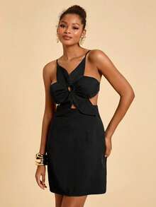 Travachic 3D Floral Solid Color Hollow-Out Backless Vacation Slip Dress,Carnival,Summer Outfits,Black Dress For Women - Black - View 6