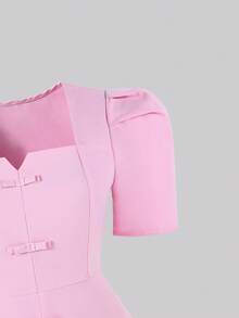 SHEIN 青少年女孩夏季純色泡泡袖短版上衣與長褲套裝 - 彩色 - 查看 5