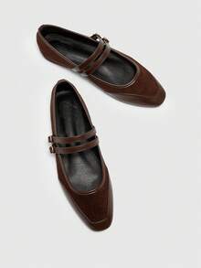 CUCCOO BIZCHIC Sepatu Flat Kasual Serbaguna Wanita dengan Desain Gesper, Cocok untuk Hari Valentine dan Musim Semi. - Coffee Brown - View 10