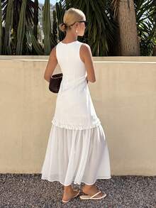 DAZY Women's Sleeveless Frill Trim Dress With Mesh Patchwork Sundress Summer - Ivory White - View 4
