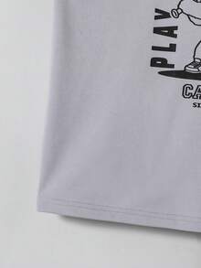 SHEIN Casuvi Kids 2pcs/Set Boys Casual Sports Daily Loose Letter Print Round Neck Short Sleeve T-Shirt And Elastic Waist Loose Letter Print Shorts Set, Summer Basketball Outfit For Boys Boy Sleeveless Sets Boys Tank And Shorts Set Boys Athletic Set Boys 2 Pieces Set Gym Outfit For Kids Boy Kids Outfit Set Boy Summer Sets - Grey - View 5