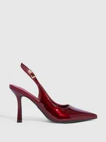 CUCCOO SZL Women's Fashion Lace Backstrap Pointed Toe Stiletto High Heel Shoes, Suitable For Commute, Date, Party, Holiday, Wedding - Red Violet - View 4