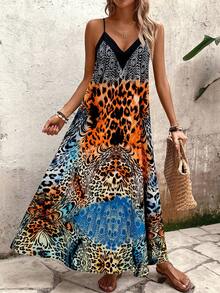 SHEIN Tall Women's Leopard Print A-Line Dress, Suitable For Vacation, Daily Commute - Multicolor - View 6