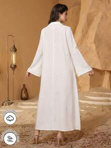 Al Najma Spring/Summer Fashion Casual Turndown Collar Flared Sleeve White Flared Dress - White - View 3