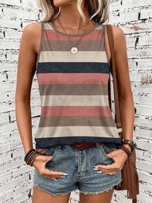 SHEIN LUNE Áo khoác mùa hè nữ phong cách tối giản, thoải mái, kiểu Bohemian, thanh lịch, lãng mạn, retro, họa tiết sọc, phong cách phương Tây, thích hợp đi biển, nghỉ mát. - Nhiều màu - Xem 6