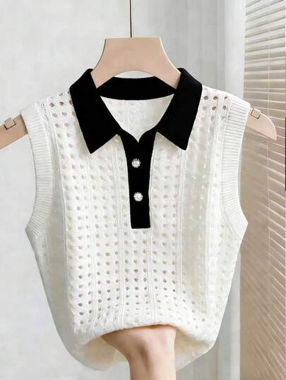 Franclia Top tricotat fără mâneci, cu scobitură în culori contrastante, pentru femei