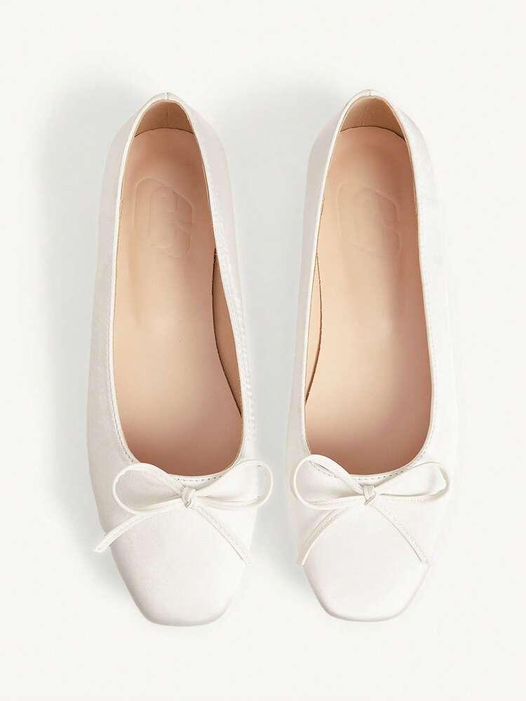 CUCCOO CHICEST Women Shoes Summer And Summer Comfortable And Easy To Wear Bow Square Toe Flat Heel Low Heel Fabric Splicing Solid Color Women's Flat Shoes Daily Commuter Dating Summer Shoes Wedding Shoes Bride Shoes
