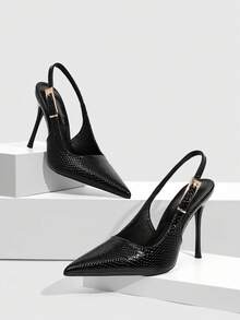CUCCOO SZL Women's Black Pointed Toe High Heels With Faux Snake Skin Metallic Buckle Decor - 22-28 Black - View 4