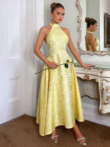 Glamine Charm Vintage 3D Embossed Floral V-Neck Sleeveless Flared Dress For Women Wedding Guest Party Dress Elegant Long Dress Birthday Dresses For Women Graduation Dress Women Dress For Wedding Guest Yellow Dresses For Women Elegant Yellow Formal Dress Halter Neck Dress Jacquard Yellow Dress Yellow Satin Dress Yellow Silk Dress Homecoming Dress Short Yellow Midi Dress Love And Lemonade Dresses Lemon Dress Women Yellow Floral Dress Women Tea Party Dress Yellow Easter Dress Women Yellow Spring Dress - Yellow - View 8