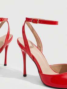 CUCCOO SZL Sepatu hak tinggi stiletto wanita dengan ujung runcing dan tali pergelangan kaki, cocok untuk bepergian, kencan, pesta, pernikahan, dan acara lainnya, serta sepatu untuk Natal dan Musim Semi. - Merah besar - View 5