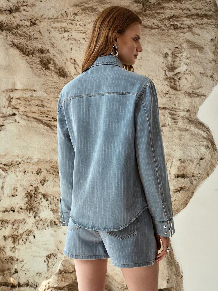 WOMEN'S STRIPED DENIM SHIRT