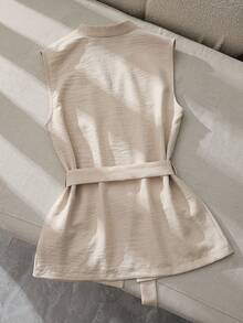 Franclia Women's Apricot Summer Sleeveless Linen Cotton Bamboo Tie Waist Thin Suit Jacket Beachwear Linen Cardigan Outfit Women's Casual Jacket Everyday Versatile Jacket Sleeveless Jacket - Apricot - View 2