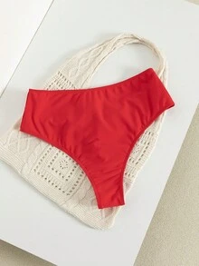 Swim Vcay Bottom de bikini de diseño minimalista con fruncido en talla grande de unicolor - Rojo - Ver 3