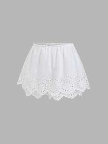Sweetra Quần culottes nữ thiết kế mới, thanh lịch, gợi cảm, ôm sát, thêu tinh tế, đa năng, thoải mái, thích hợp cho kỳ nghỉ xuân/hè. - trắng - Xem 4