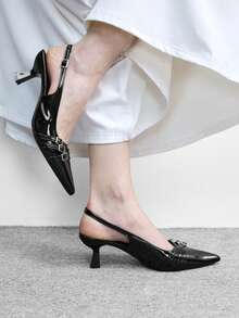 CUCCOO BIZCHIC 女士尖头细高跟鞋，黑色多带后跟设计，优雅通勤高跟鞋，露跟鞋，适合日常百搭工作和购物场合。 - 黑色 - 查看 4