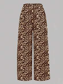 Teen Girls' Casual Fashion Street Style Leopard Print Bow Decor Loose Fit Short Sleeve T-Shirt And Pants Set, Spring/Summer/Autumn - Multicolor - View 5