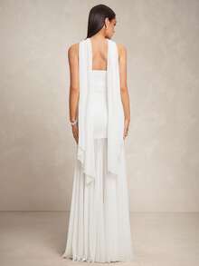 Silquee 女士白色抹胸修身拼接透视网纱鱼尾连衣裙，配丝巾系带，性感优雅，适合鸡尾酒会、浪漫约会、派对、海滩度假、夜店等场合。 - 白色 - 查看 2