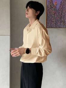 DAZY Men's Casual, Versatile, Solid Color Long Sleeve Shirt, Suitable For Daily, Work, Vacation, Spring/Autumn - Khaki - View 4