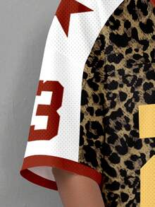 SHEIN EZwear Plus Size Vintage Leopard Print 23 Graphic Dress, Suitable For Summer Music Festival Outfit - Multicolor - View 4