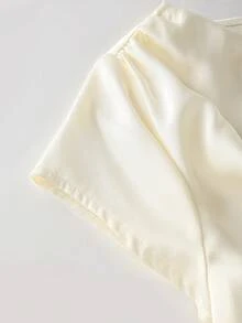 SHEIN Franclia 女士优雅A字领收腰短袖修身A字衬衫，适合外出、通勤和约会，春夏款 - 杏色 - 查看 6