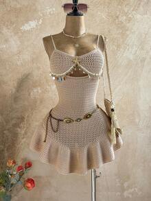 Soleia Đầm hai dây dệt kim nữ khoét rỗng hình sao biển, trang trí tua rua, viền bèo nhún, thích hợp cho kỳ nghỉ biển, du thuyền, du lịch đường dài, hẹn hò, tiệc trà chiều, lễ hội âm nhạc, phong cách bohemian, khu nghỉ dưỡng biển, nghỉ dưỡng trên đảo, đa năng cho mọi mùa, đi làm hàng ngày, phong cách retro. - Màu be - Xem 7