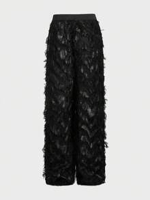 EASEVO Quần ống loe rộng thoải mái màu trơn có tua rua dành cho nam cỡ lớn - màu đen - Xem 7