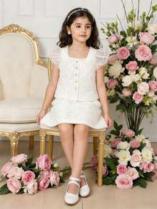 Conjunto de camiseta y pantalones cortos para niñas - Blanco - Ver 1