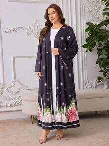 Al Najma Abaya elegante con estampado floral para mujer de talla grande - Multicolor - Ver 6