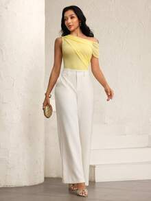 Modelyn Áo croptop tay ngắn phối lưới nhún bèo gợi cảm dành cho nữ - Màu vàng - Xem 5