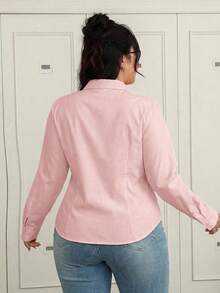 SHEIN CovetEZ 大码性感简约修身显腰白衬衫 - 粉色 - 查看 2
