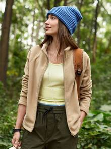 In My Nature Women's Solid Color Raglan Sleeve Zipper Front Outdoor Fleece Jacket Hiking Tops For Women Gym Zip Up Jacket Women's Outdoor Clothes Fleece Jacket Women Khaki Jackets - Brown - View 7
